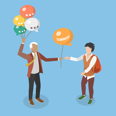 3D Isometric Flat Vector Illustration of Brainstorm Recap, Meeting Summary