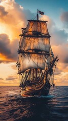 Sunset Sailboat Ocean Voyage
