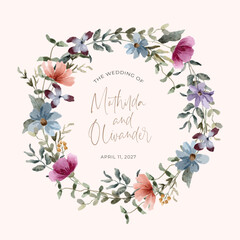 beautiful floral garden watercolor wreath