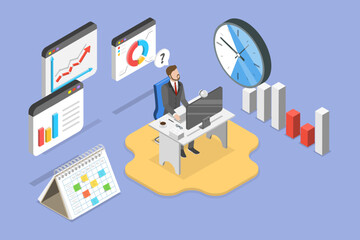 3D Isometric Flat Vector Illustration of Employee Attendance Tracking, Job Ontime