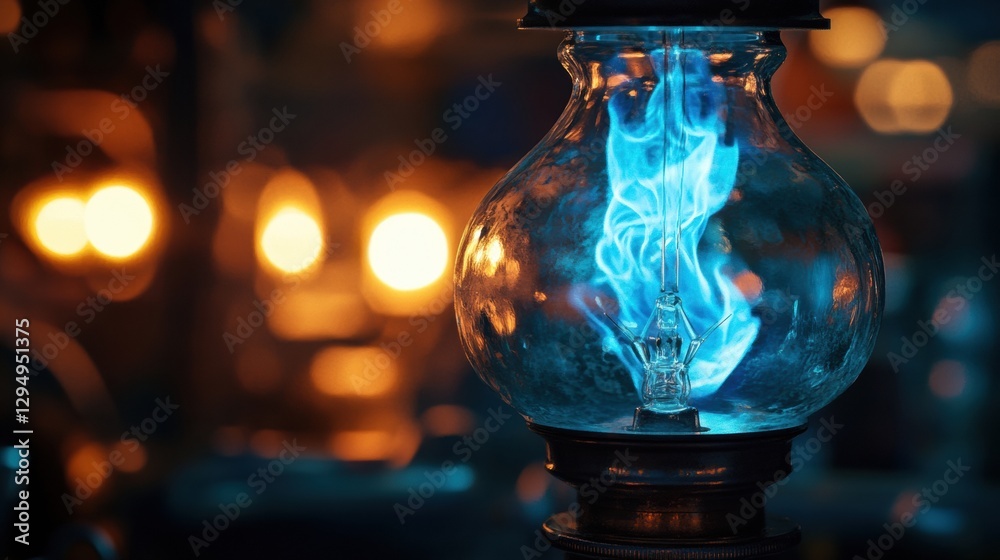 Poster glowing gas lamp illuminates a cozy atmosphere in a warm indoor setting at night. generative ai