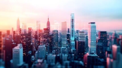 Fototapeta premium Futuristic Skyline of New York City with Stock Market Data Overlay and Financial Growth Concept