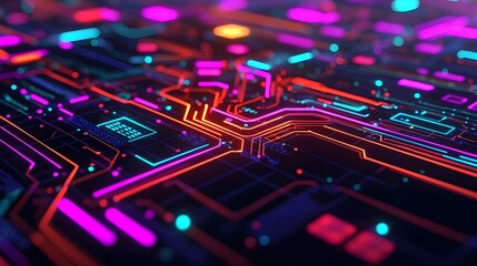 Fototapeta premium Futuristic Technology Background with Circuit Board and Neon Glow. Abstract Tech Design.