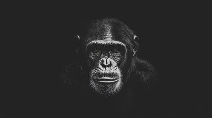 Chimpanzee Portrait Black Background