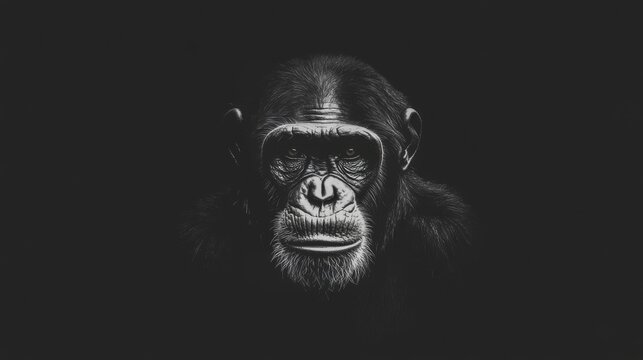 Chimpanzee Portrait Black Background