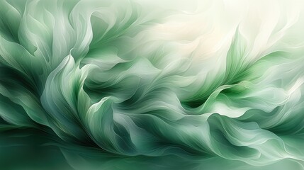 Obraz premium Abstract green and white swirling leaves creating a serene and calming atmosphere