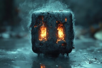 Burned electrical plug and socket causing short circuit and fire hazard at home