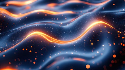 Obraz premium Abstract representation of flowing waves with glowing lines and particles against a dark background
