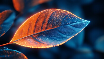 Botanical closeup of vibrant orange and blue leaf