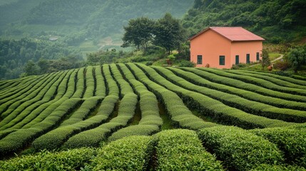 Orange House on Lush Green Tea Plantation Hills