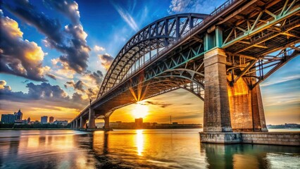 Obraz premium St. Louis Eads Bridge Sunny April Morning - Mississippi River Detail Candid Photo