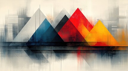 Abstract geometric mountains in vibrant colors reflecting on a textured background