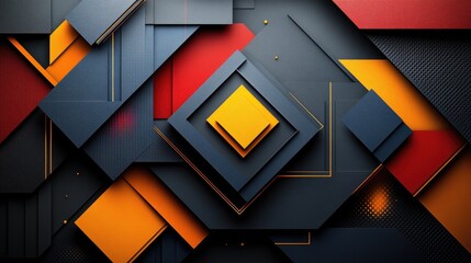 Abstract geometric design featuring layered shapes in red, blue, and yellow tones, ideal for backgrounds