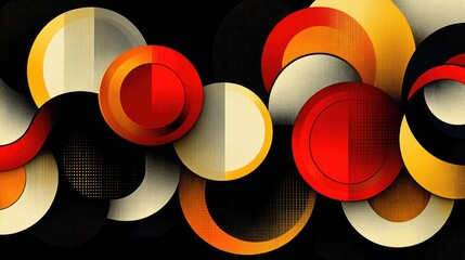 Abstract composition of colorful circles and shapes creating a dynamic visual rhythm