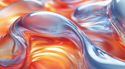 Abstract fluid shapes in vibrant orange and blue hues creating a mesmerizing visual effect