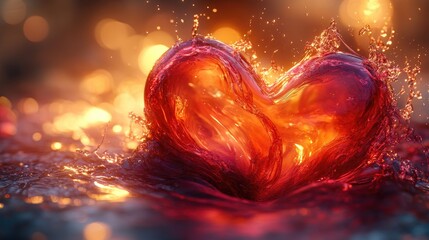 Heart-shaped splash in vibrant colors against a blurred, glowing background, symbolizing love