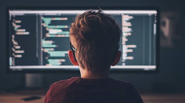 Boy Coding Late Night Home