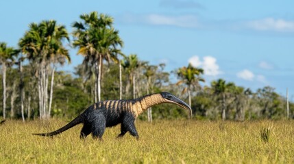 Obraz premium Prehistoric Creature in a Tropical Landscape