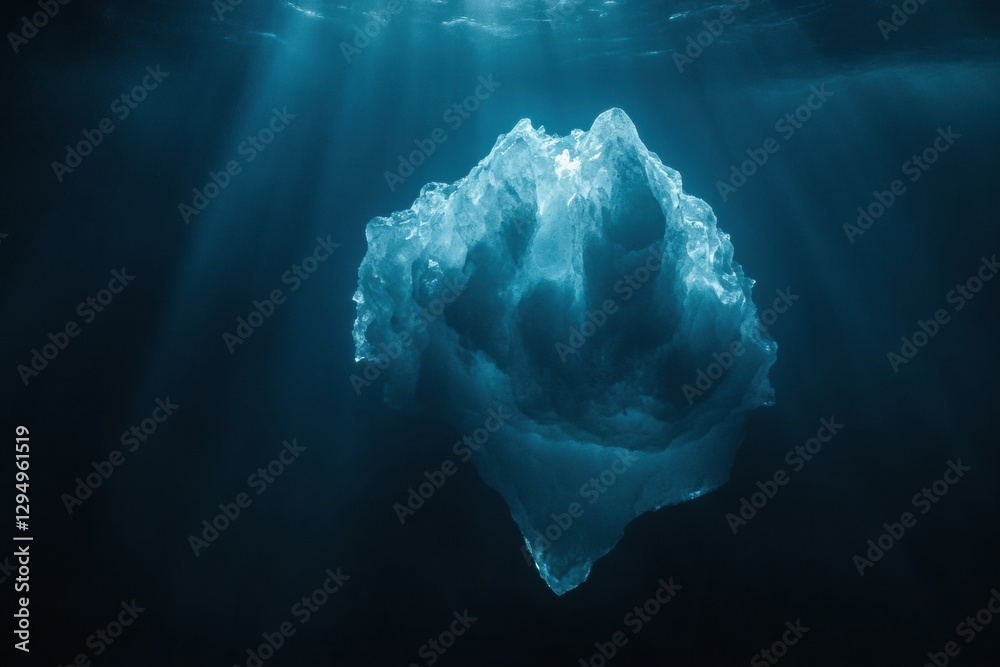 Aufkleber melting iceberg floats in dark blue ocean water under a clear sky with ample space for text. generat