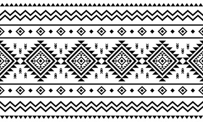 Southwest Aztec geometric Native American Mexican Navajo tribal ethnic boho indian texture ornament seamless pattern fabric black and white design vector for woven textile printing blanket rug carpet 