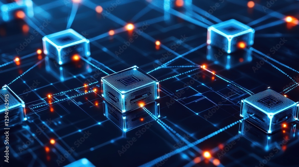 Aufkleber computer circuit board with small cubes arranged in a complex pattern and photo integration
