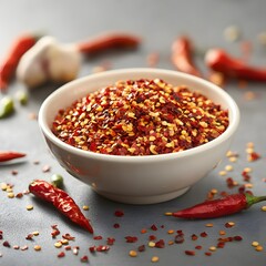 Spicy Red Chili Flakes in Bowl, Close Up