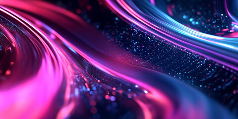 A surreal abstract background with fluid energy waves seamlessly blending into a neon cybernetic vortex. The glowing light trails and smooth gradients enhance the modern futuristic ambiance.