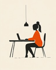 Woman Working Remotely At A Simple Desk