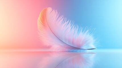 Naklejka premium Soft pastel feather floating gently on reflective surface in tranquil light