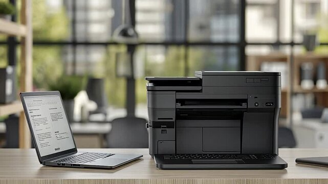 Modern Multifunction Printer on Office Desk