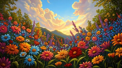 Beautiful colorful wild flowers in Spring.