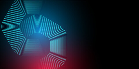 Abstract blue background with blue glowing diagonal geometric lines. Modern shiny blue rounded rectangle lines pattern. Minimalist graphic design. Futuristic technology concept.