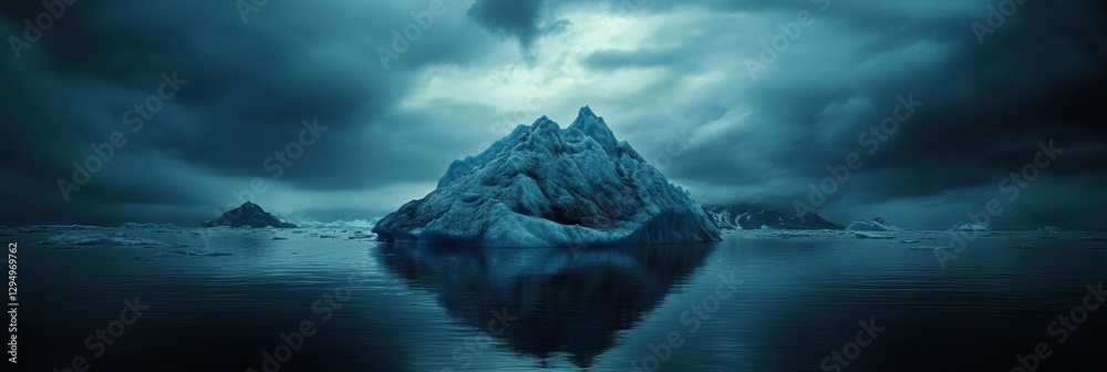 Aufkleber melting iceberg floating calmly in deep blue waters with an empty sky perfect for textual representa