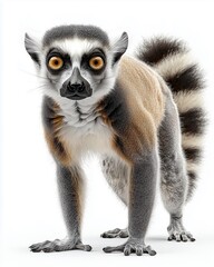 Obraz premium A close-up of a lemur standing with a curious expression against a white background.
