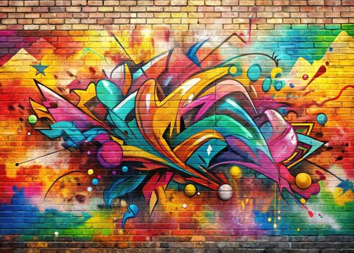 Fototapeta Vibrant Street Art Graffiti Wallpaper, Colorful Urban Brick Wall Background, Abstract Spray Paint Texture, Fashion Design, Cityscape Mural