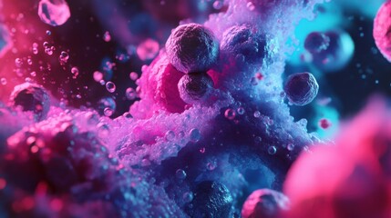 Colorful Abstract Representation of Cells and Microorganisms in a Vibrant Scientific Environment