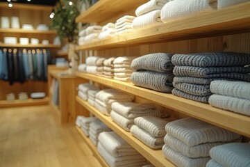 Minimalistic Fashion Store Interior with Trendy Cotton Shirt Display on Mannequin in Scandinavian Style