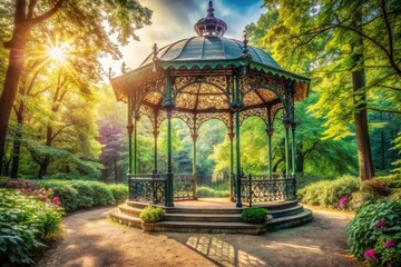 Vintage Iron Gazebo Park Photography - Old Romantic Garden Structure Image
