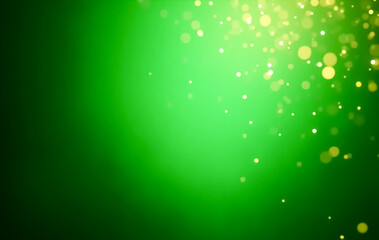 A vibrant emerald green gradient background with sparkling gold glitter particles, a soft glow effect, and a luxurious and festive mood