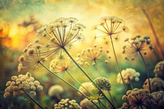 Vintage Thapsia Villosa Umbels: Rare Botanical Photography, Old Photo, Antique Plant Image