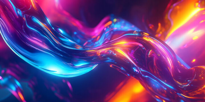 A visually stunning abstract background inspired by prismatic holographic light effects, with cascading neon distortions dynamically weaving through an intricate digital expanse. The seamless color