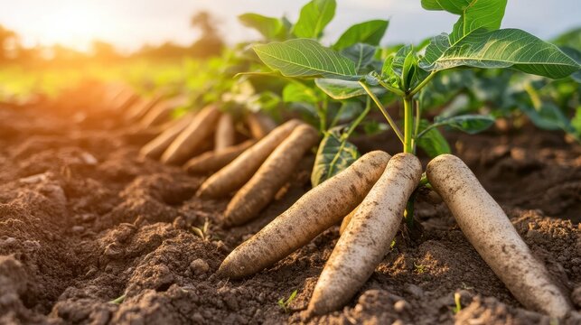 Harvesting Cassava Roots: A Golden Hour in the Farmland