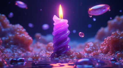 Generative AI Dreamscape Candle: Purple Flame's Soft Glow candle purple flame surreal dreamscape wax light reflective abstract violet fantasy dreamy tranquility meditation imagination