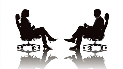 Business Meeting Silhouettes on Reflective Surface