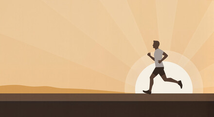 Obraz premium Running man silhouette against sunrise background