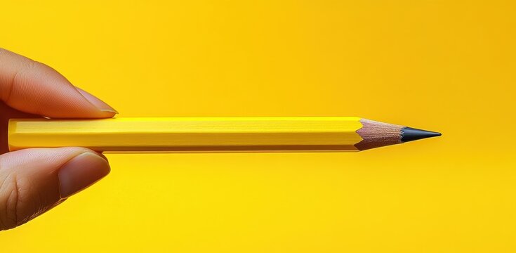 Left Handed Person with Yellow Pencil on Yellow Background Celebrating Left Handers Day