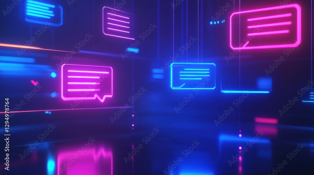 Poster Floating message bubbles in a digital chat interface with glowing notifications create an engaging online conversation atmosphere. Generative AI