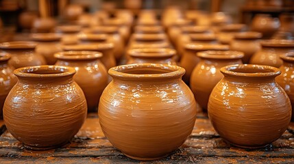 Handcrafted Ceramic Pots in Artisan Workshop - Rustic Decor and Craftsmanship