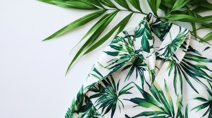 Fototapeta premium Tropical leaf print shirt on white background.