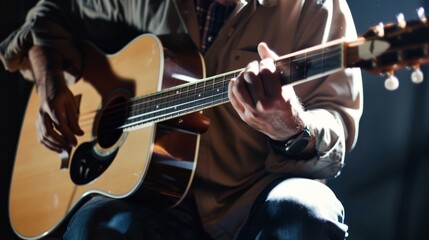 Obraz premium A musician strumming an acoustic guitar
